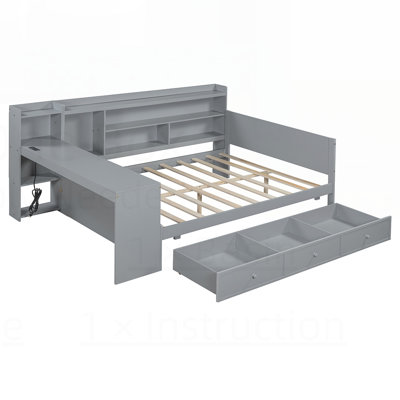 Durable Pine Bed Frame with Spacious Storage and Integrated Desk for Modern Bedrooms, Enhancing Space Utilization and Convenience.