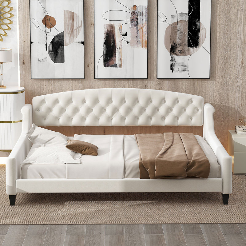 Modern Luxury Tufted Button Daybed, Beige, Full