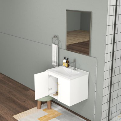 Meuble-lavabo mural avec lavabo en céramique