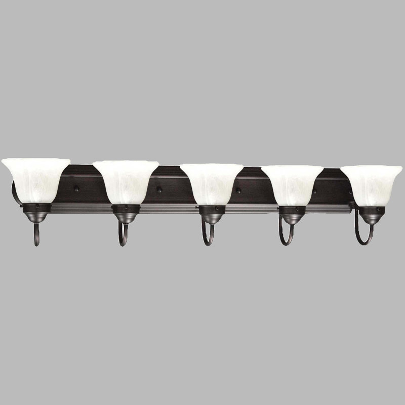 Marti 5-Light Indoor Antique Bronze Bath or Vanity Wall  Mount with Alabaster Glass Bell Shades, 5 Lights