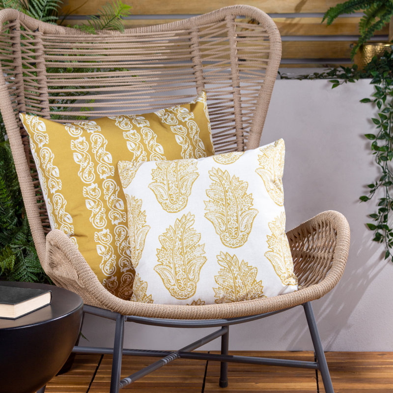 Kalindi Paisley Indoor / Outdoor Floral Square Cushion Cover, Saffron