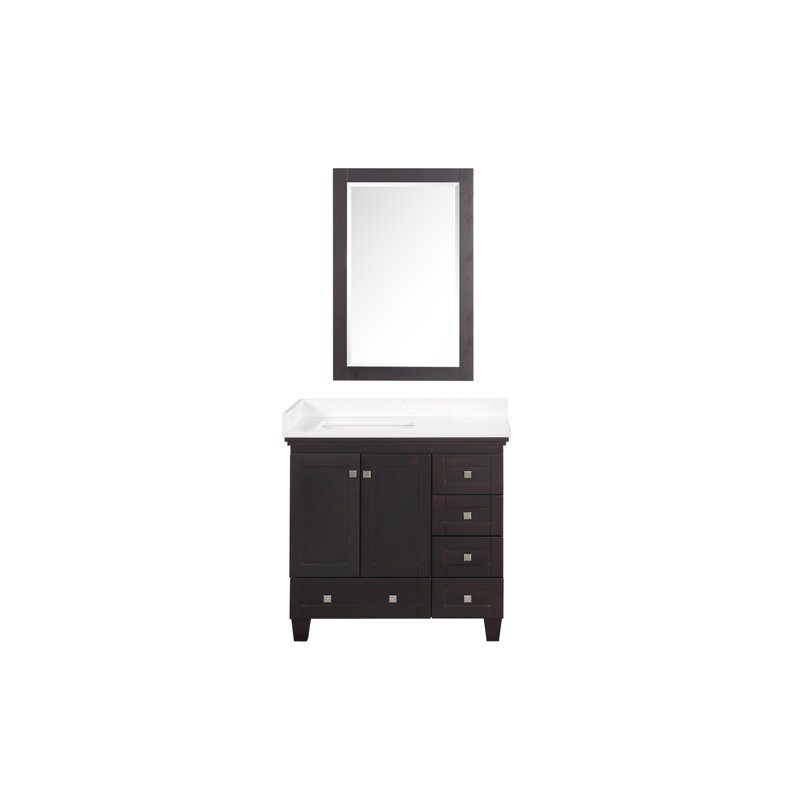 36" Single Sink Bathroom Vanity-Brown,With Mirror