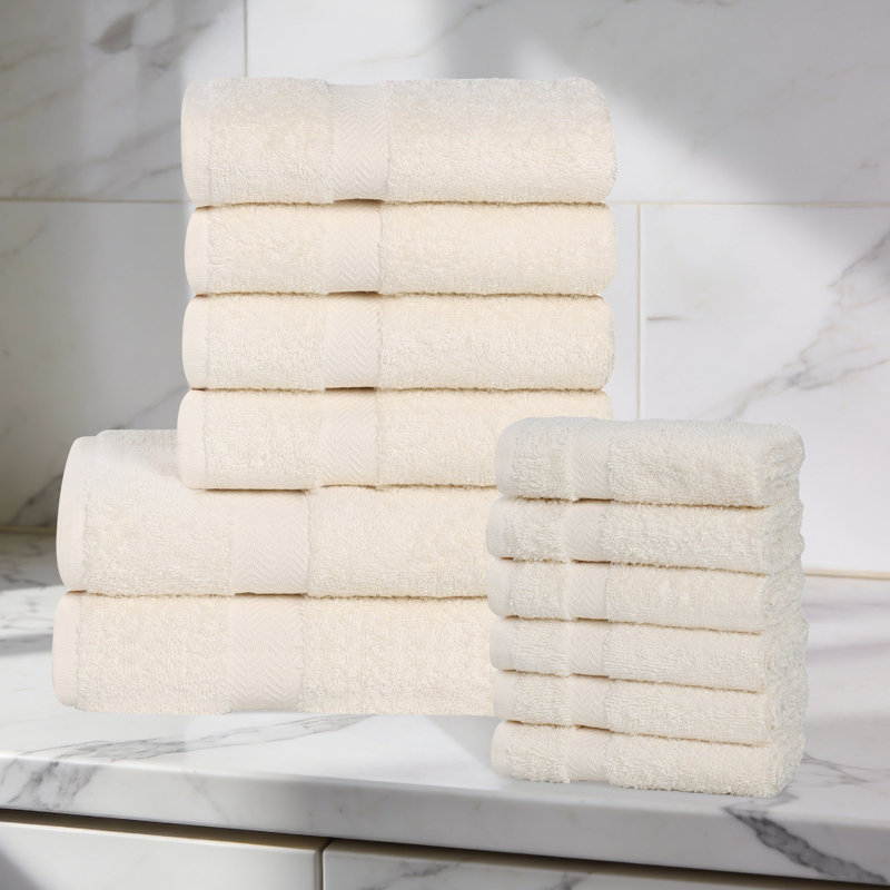 Ensemble de serviettes de bain en coton léger à séchage rapide, Ensemble de 12 serviettes, Ivoire ivoire