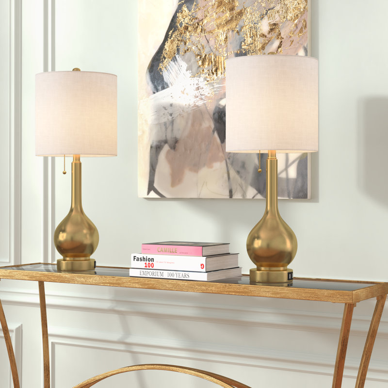 Orford Metal USB Table Lamp, Brass Gold