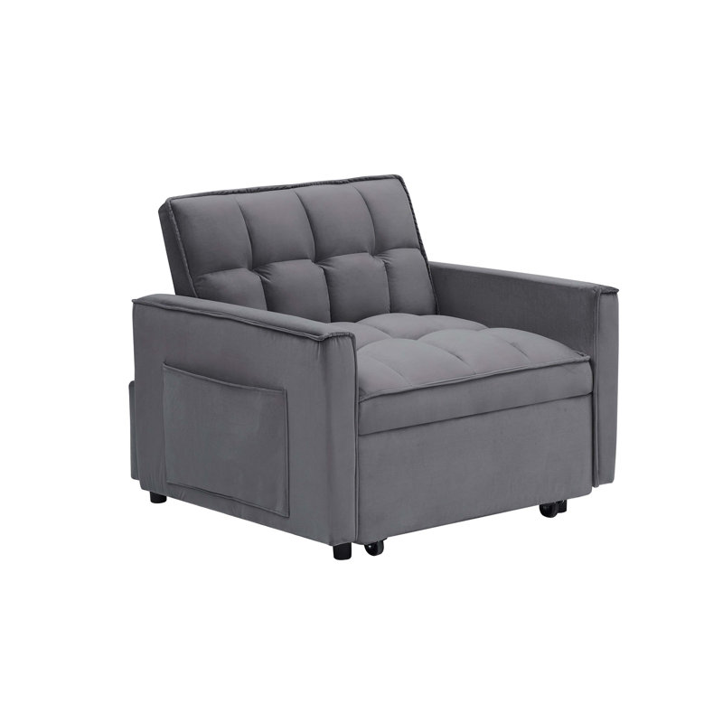 Black & Dark Grey 3-In-1 Convertible Sofa Bed Chair, Single Recliner With Adjustable Back, Suitable For Small Spaces, Gray