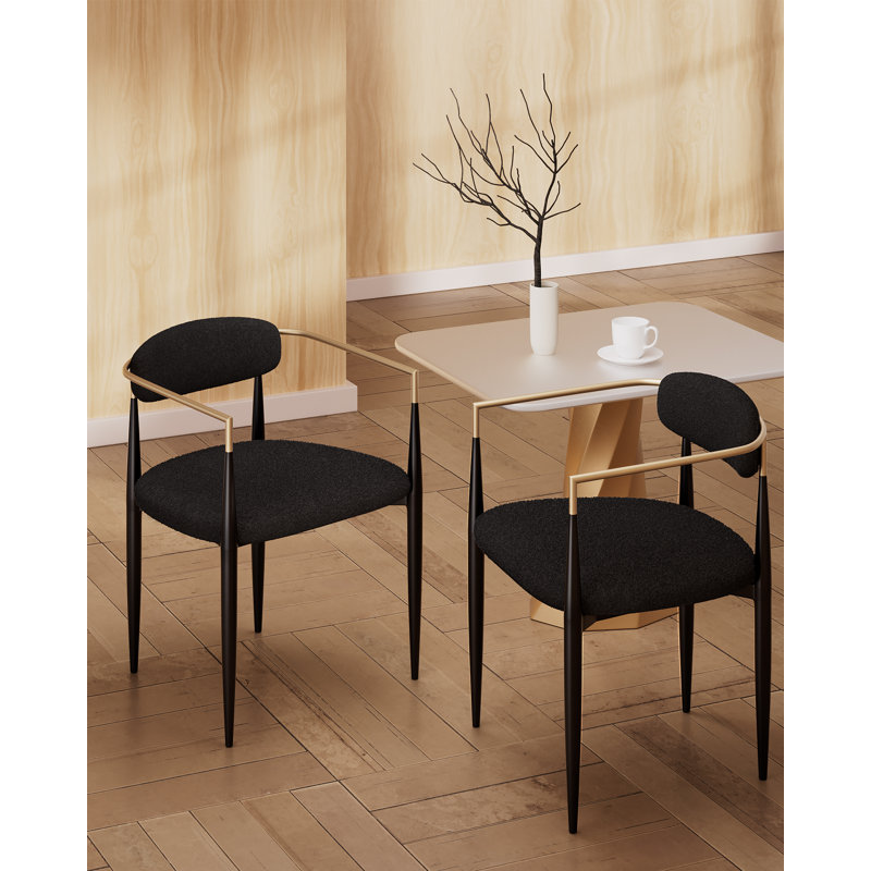 Metal Upholstered Dining Chairs, Black Boucle, Black