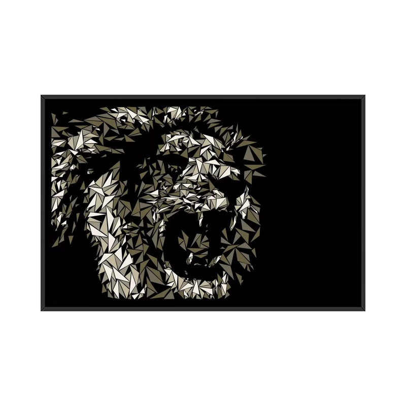 « lion », impression sur toile, H 18 po x l 26 po x P 1,5 po, Toile avec cadre noir
