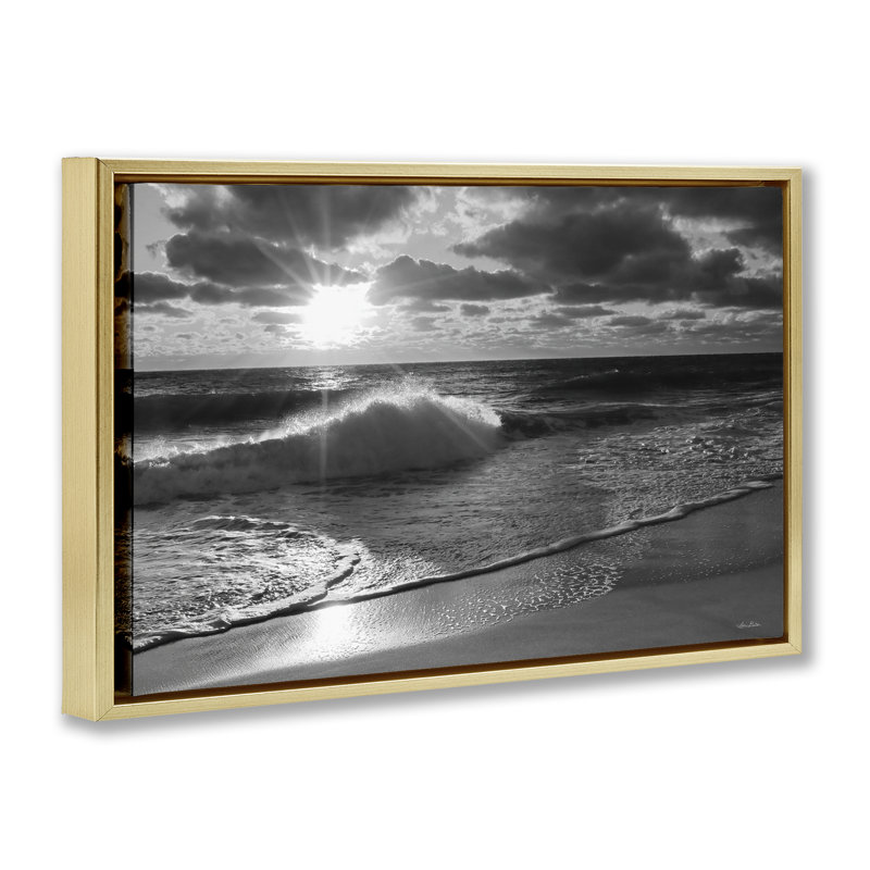 Toile flottante encadrée "Sunset Crashing Wave" par Lori Deiter, Cadre flottant métallique doré, H 17 po x l 25 po