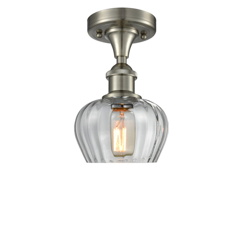 Plafonnier semi-encastré simple à dôme 6,5 po Patrina, Nickel satiné brossé, Transparent