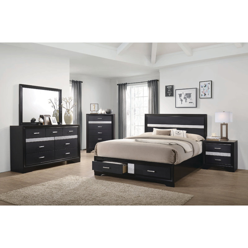 Storage Panel Bed with 2 Drawer, Black, King