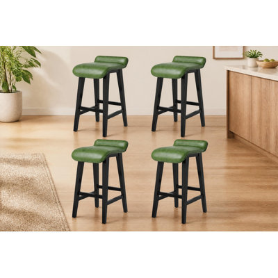Ensemble de 2 ou 4 tabourets de bar à hauteur de comptoir avec dossier bas et repose-pieds, coussin rembourré, pieds en bois massif