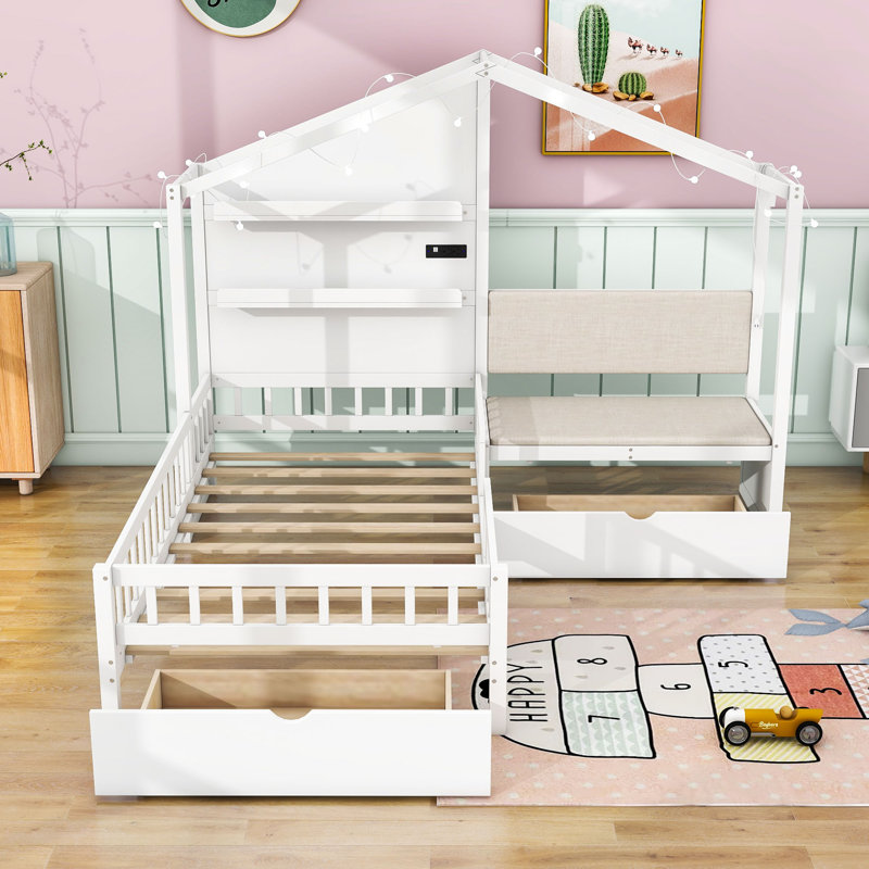 Lit simple 2 tiroirs Yoan, Blanc