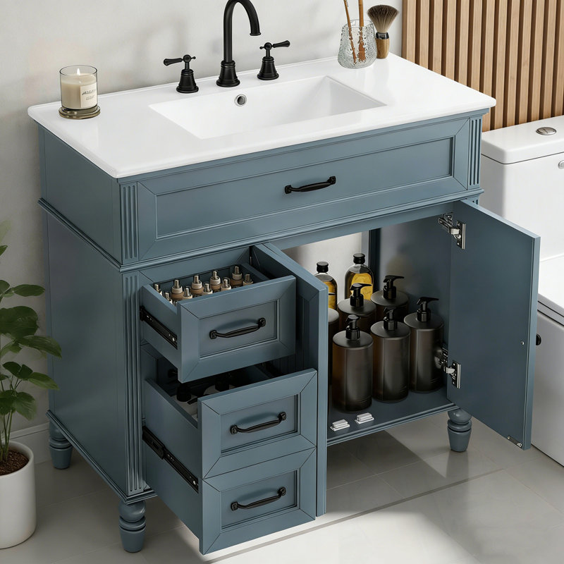 Meuble-lavabo avec lavabo et 3 tiroirs, Bleu