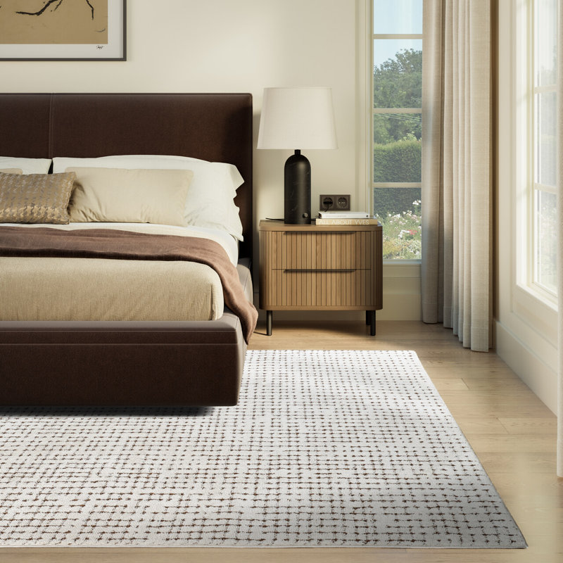 Abani Orith OLV120A Modern Cream Brown Textured Crosshatch Minimalist Area Rug, Rectangle 5'3" x 7'7", Light Brown