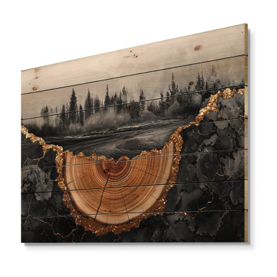Onyx Dark Crystal Lake Into The Pine Forest I - Lake Wood Wall Art - On Natural Pine Wood