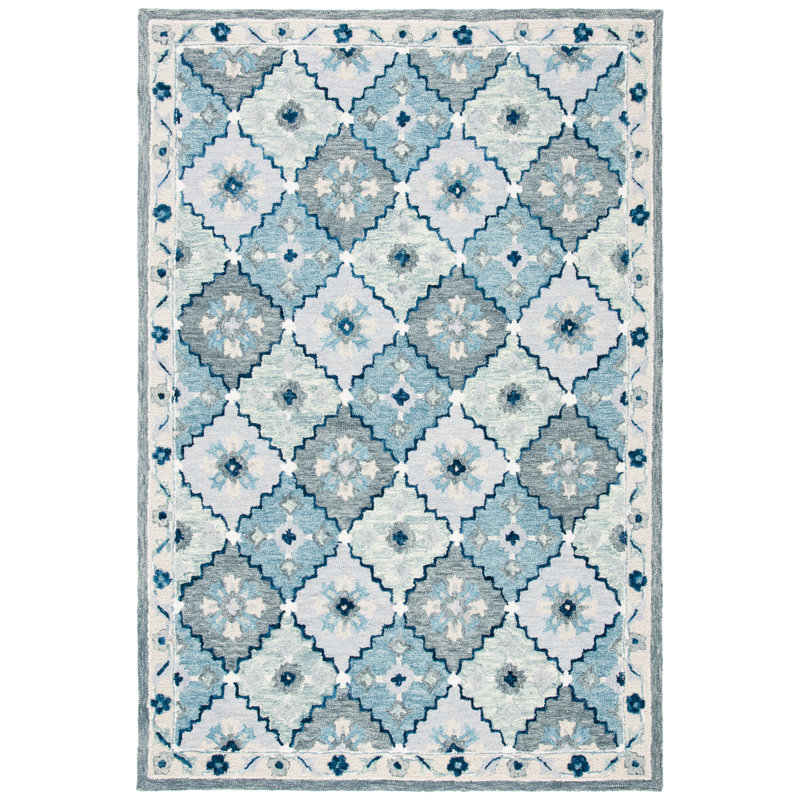 Tapis bleu en laine touffeté à la main Digit, Rectangle 3 pi x 5 pi