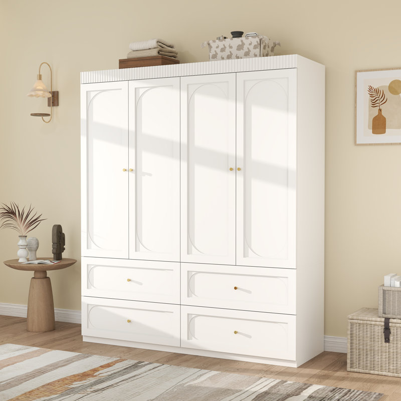Modern 4-Door Wardrobe with 4 Drawers, Multi-Purpose Storage Cabinet for Bedroom, Elegant Design with Ample Space