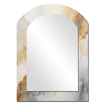 Or et blanc Magic Marble Geode III - miroir asymétrique en marbre, miroir mural décoratif arqué doré, impression d'art en métal