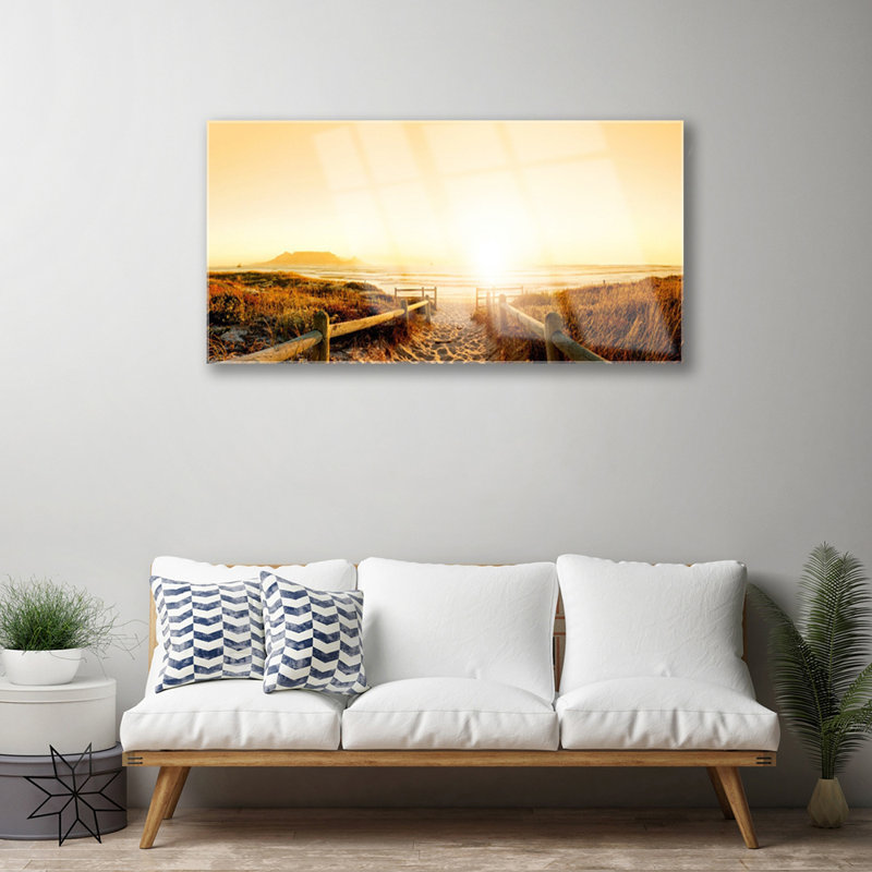 Glass Print Wall Art 100X50cm Image Printed On Glass Decorative Wall Picture Behind Toughened / Tempered Safety Real Glass For Kitchen & Living Room Theme: Footpath Landscape