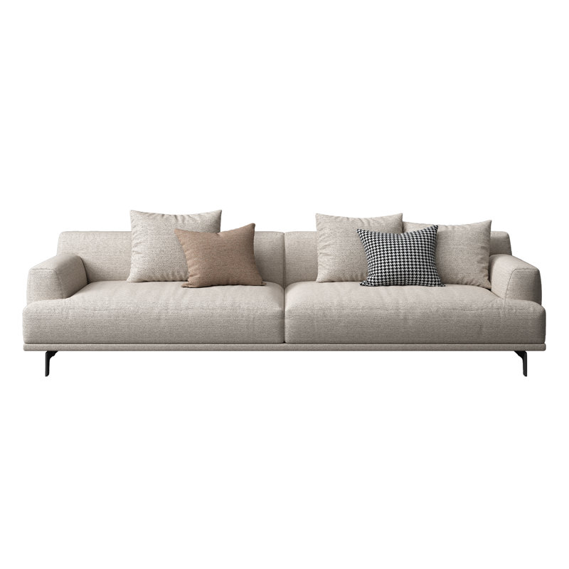 Kunming Square Arm Sofa with pillows, Beige Linen Blend, 29.9" H x 66.1" W x 37.4" D