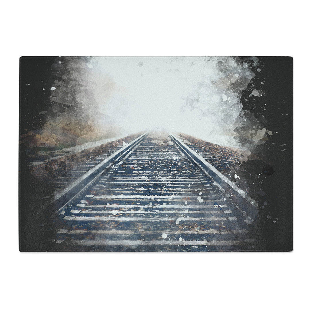 Tempered Glass Train Tracks in the Mist Paint Splash Chopping Board