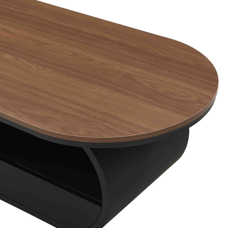 Oval Coffee Table with Storage Drawer, Black