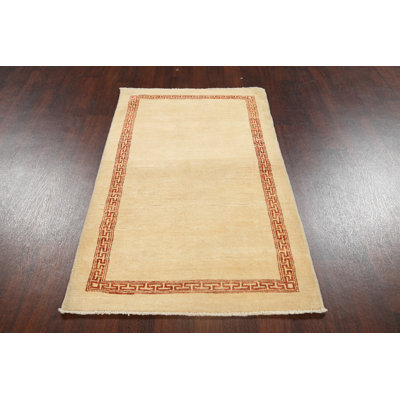 Tapis beige noué à la main de conception unique 3 pi 0 po x 5 pi 1 po