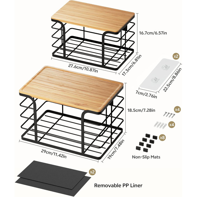 Ensemble de 2 bacs de rangement pour pommes de terre et oignons, organisateurs de garde-manger empilables et rangement avec doublure en PP et plateau en bambou