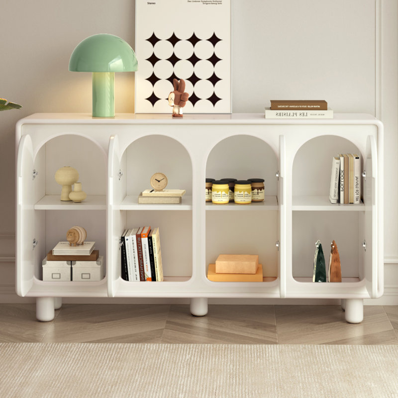 140cm Cream White Arched Door Sideboard Cabinet with 4 Doors, Modern Storage Cabinet for Dining Room