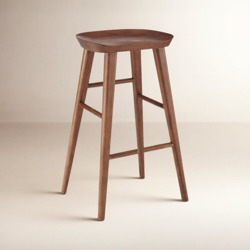Anzie Wood Backless Saddle Stool, Bar Stool (29.3" Seat Height), Walnut