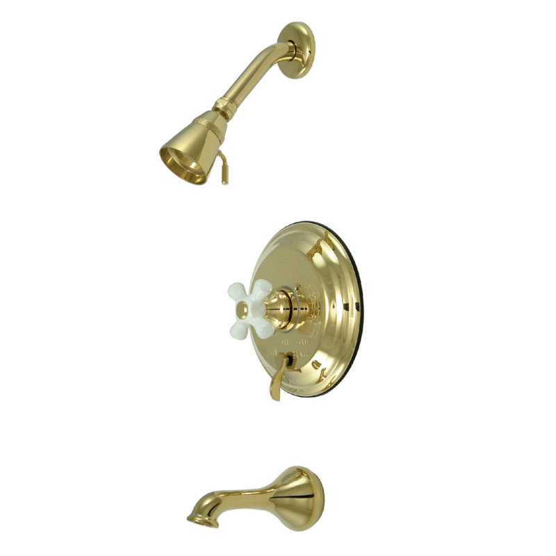 Kingston Brass Restoration Single-Handle Pressure Balanced Tub and Shower Faucet, Polished Brass