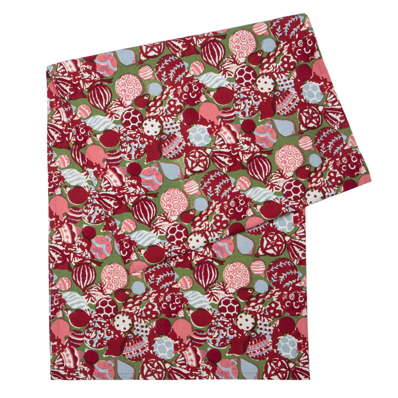 Ornaments Handmade Floral Table Runnner, 72" x 16", Red/Green