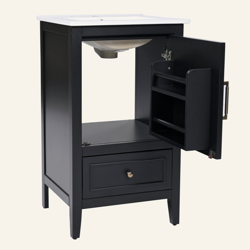 Meuble-lavabo de 20 po avec lavabo, armoire de salle de bain avec porte, tablette de porte et patins réglables, tiroir, Doré