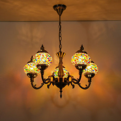 5-globes Turkish Moroccan Tiffany Mosaic Pendant Chandelier – Ambient Lighting For Bedroom Living Room (pl5130-s3)
