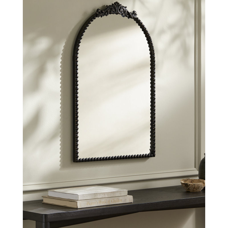 Anzlie Wrought Iron Arch Wall Mirror, 30" x 20", Black