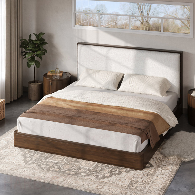 Structure de lit plateforme en bois massif avec tête de lit tapissier Boucle, aucun sommier tapissier nécessaire, Grand lit