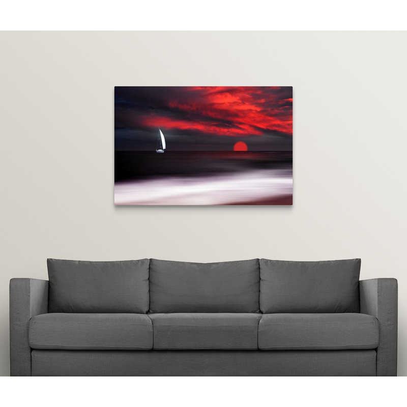 « blanc voilier et rouge coucher de soleil », impression sur toile, H 32 po x l 48 po x P 1,5 po
