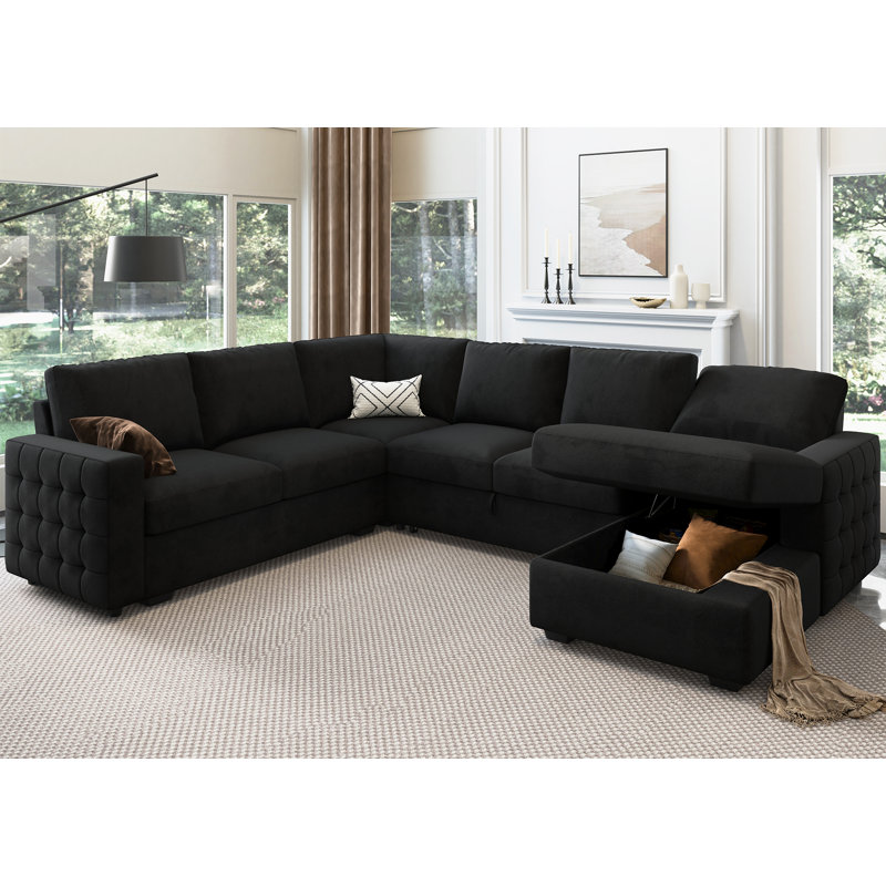 Canapé-lit modulaire en U Chasidi, Velours noir