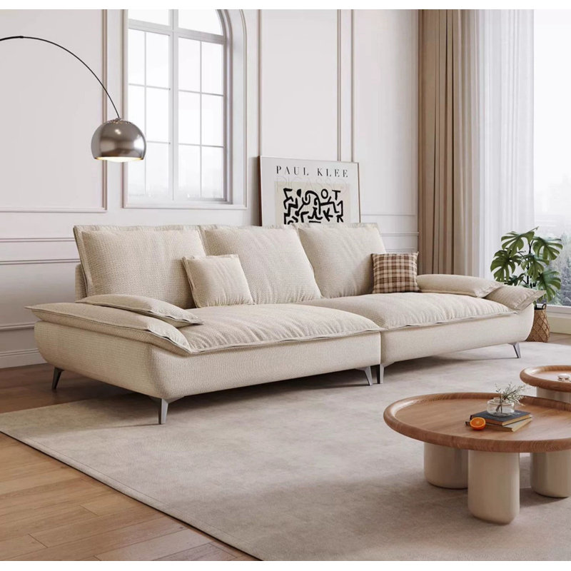 Canapé de loisirs moderne en tissu simple, H 38,6 po x l 122,05 po x P 37,4 po , 4, Blanc cassé / blanc