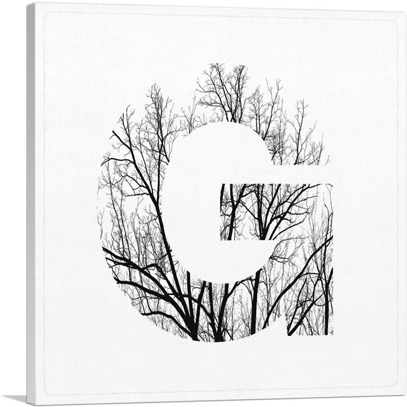«Tree Branches Alphabet Lettre G», reproduction d'art texturé sur toile tendue, H 18 po x l 18 po x P 0,75 po