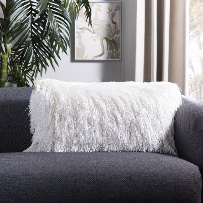 Fiesta Shag Shag Indoor/Outdoor Lumbar Pillow, 14" x 24", White