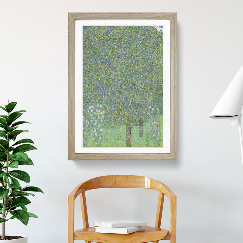 Rosebushes Under the Trees by Gustav Klimt - Picture Frame Painting, 48cm H x 36cm W x 2cm D, Oak Framed