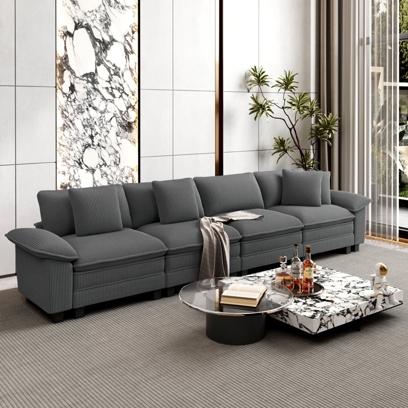 Chenille Sofa & Chaise, 4, Light Grey Corduroy