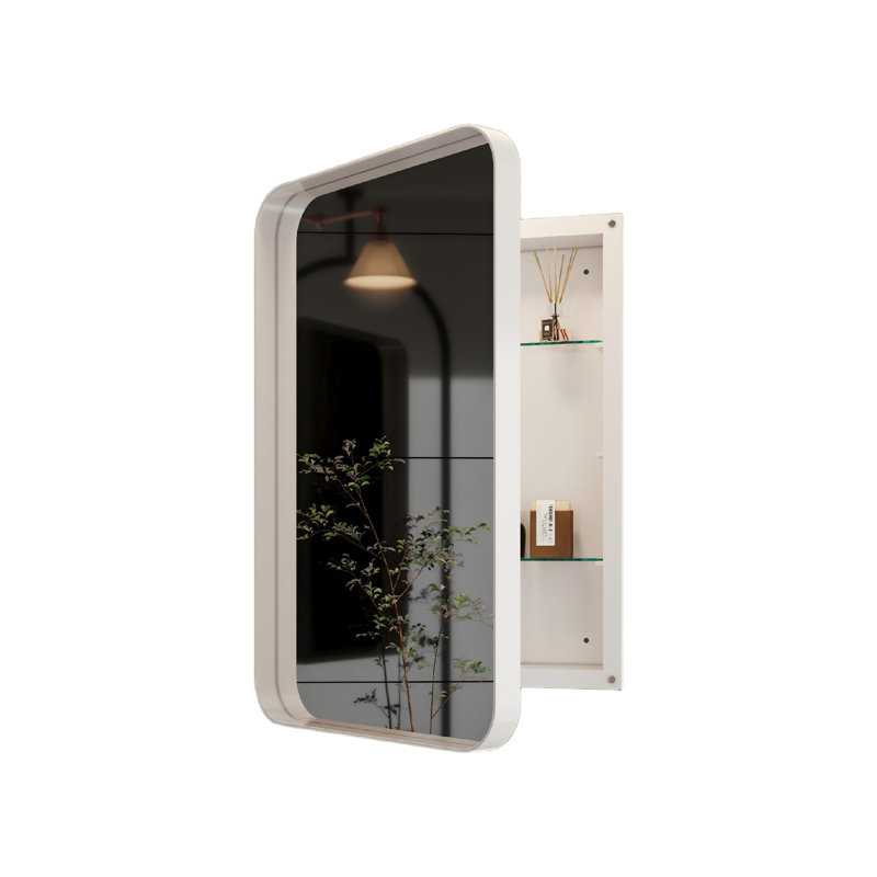 Armoire de rangement moderne pour salle de bain rectangulaire avec miroir 23,6 po x 15,7 po Modern, Blanc
