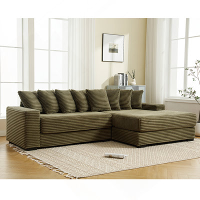Oversized Two-Piece Couches, L Shaped Sofa, Corduroy, Right Chaise Daybed