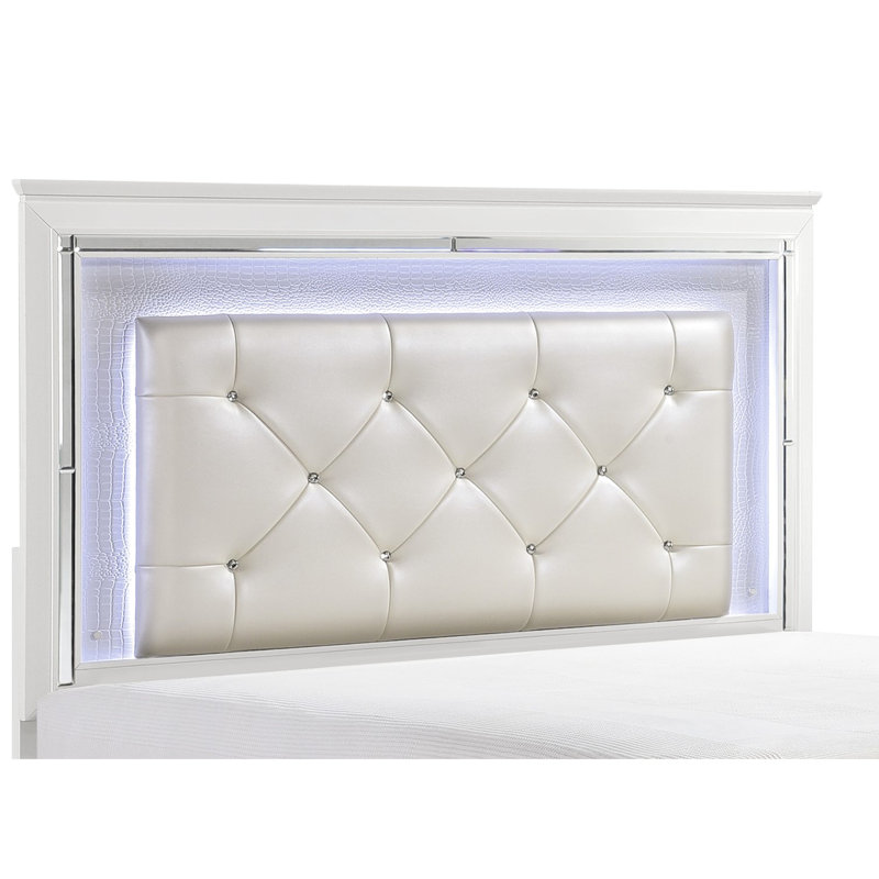 Lit glamour: grand avec bouton - tête de lit en faux alligator Mobilier moderne: lit blanc