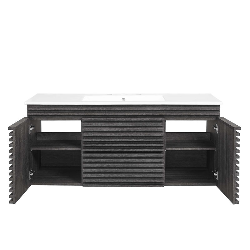 Meuble-lavabo mural 48 po Modway Render, Gris anthracite, Blanc