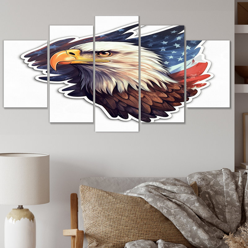 Aigle à tête blanche américaine II - animaux, art mural, salon, 5 panneaux