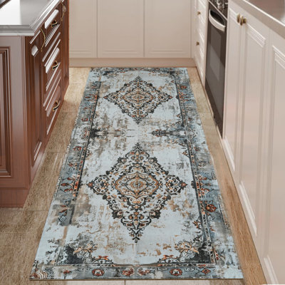 Tapis oriental lavable à la machine en coton / crème / brun de style oriental pour tapis de salon, de chambre à coucher et de couloir