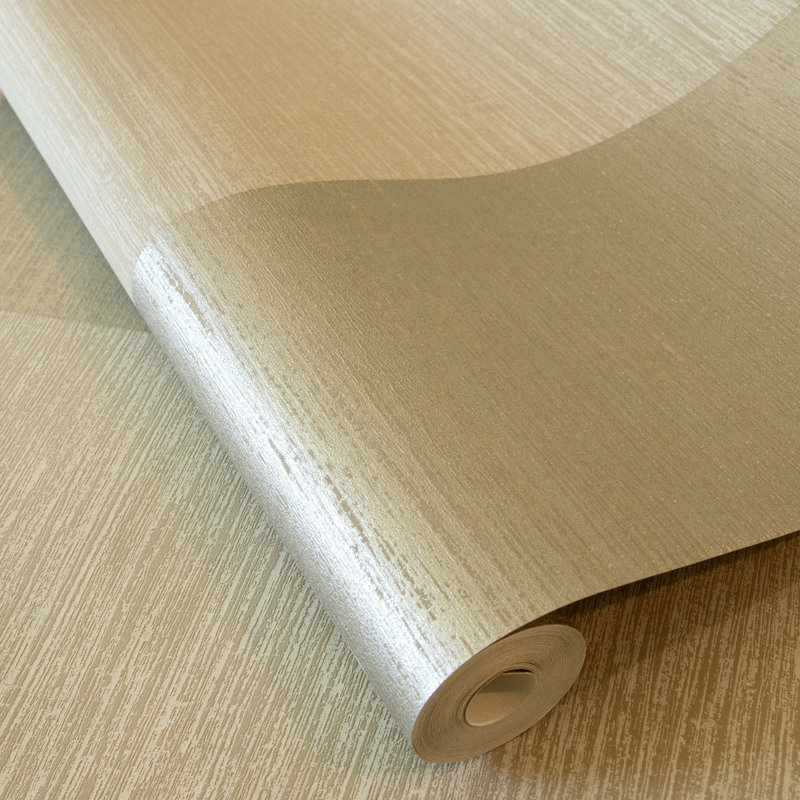 Slow Living Metallic Two-Toned Textured Stripe Wallpaper Roll, Ochre Gold